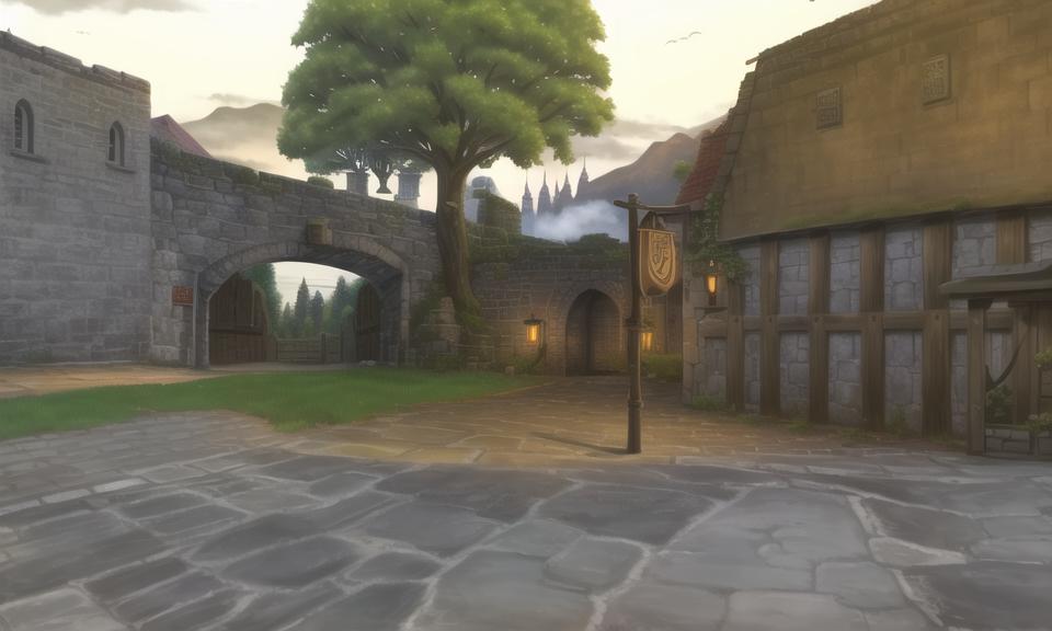 00057_Daggerfall_street_scene_tree_in_the_foreground_in_front_of_the_wall_gate_medieval_buildings_city_gat_seed_725894328.jpg