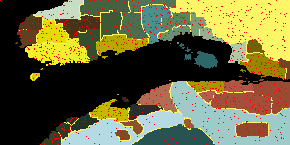 Daggerfall &quot;Politic.pak&quot; data exported to human-readable image, borders included and location dots in red