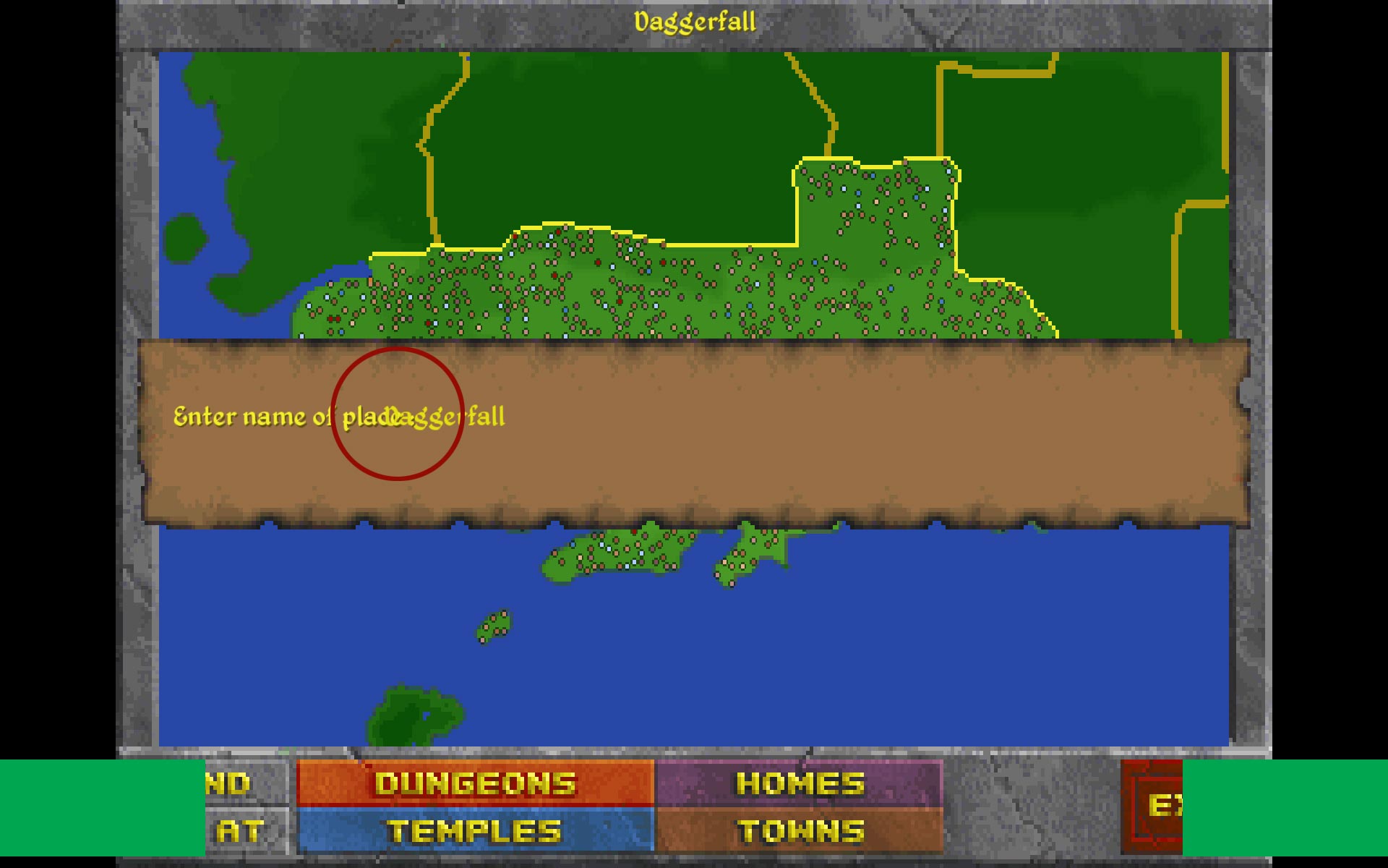 The green rectangles I've drawn are, roughly, the areas the game listens to the mouse clicks. So if I were to click on the &quot;E&quot; of the &quot;Exit&quot; button it wouldn't register.<br /><br />The circle shows the misalignment of the search text field.